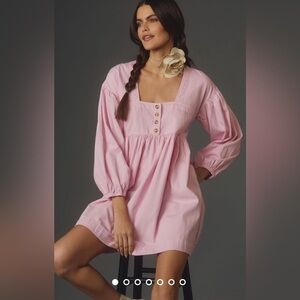NWT Size XS - By Anthropologie Long-Sleeve Square-Neck Denim Babydoll Mini dress